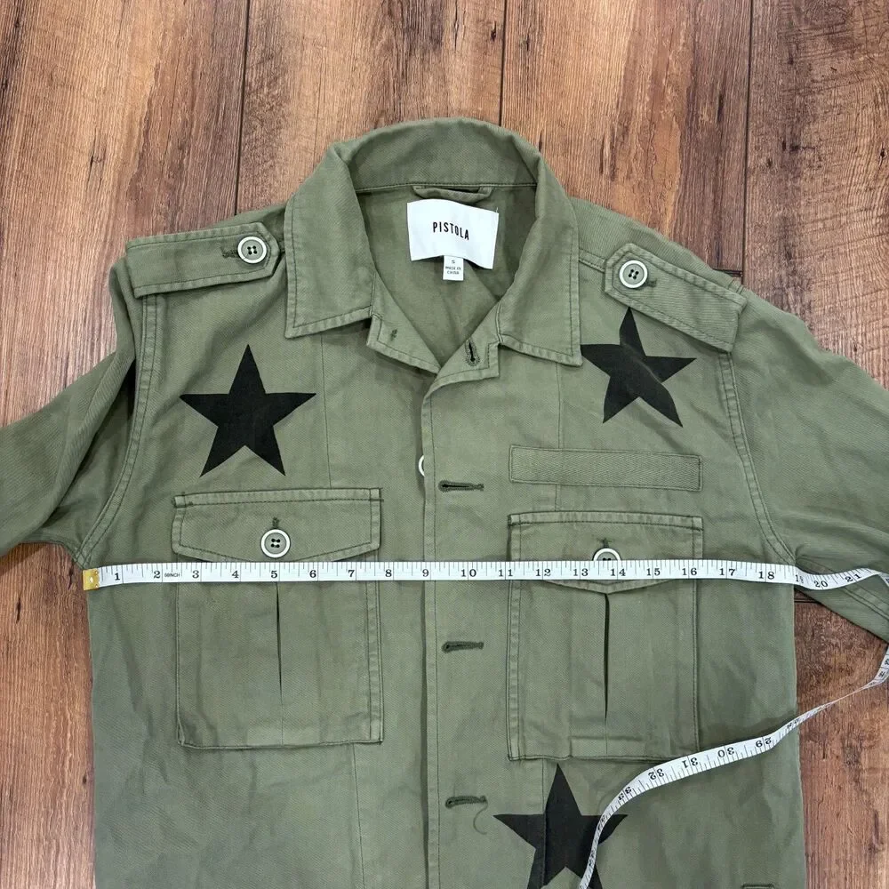 Pistola Camilo Jacket Womens Small Green Military Army Star Print Royal Honor